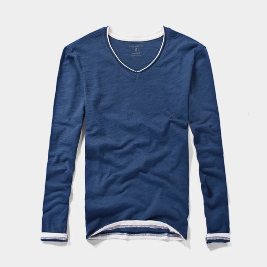 Men's Vintage Inspired Long-Sleeve V-Neck Shirt