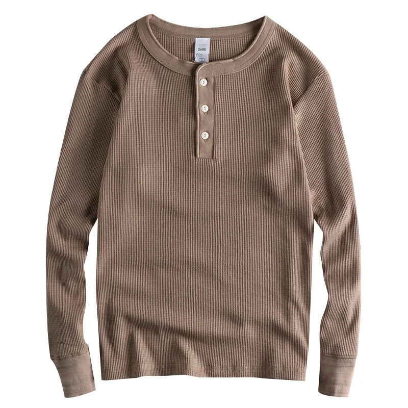 Men’s Waffle-Knit Henley Shirt