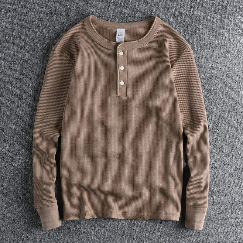 Men’s Waffle-Knit Henley Shirt