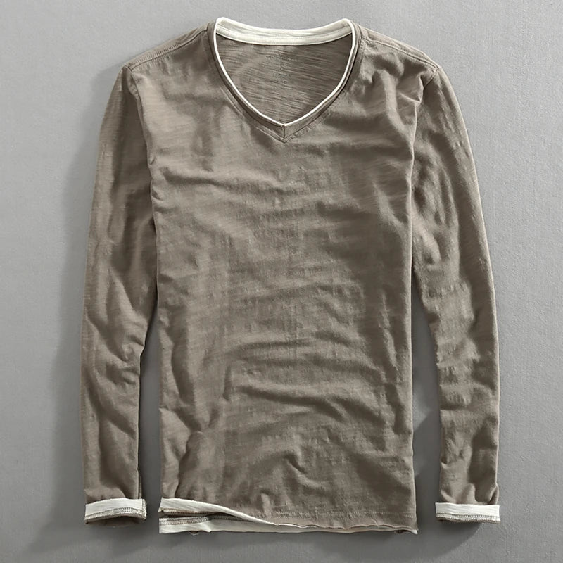 Men's Vintage Inspired Long-Sleeve V-Neck Shirt